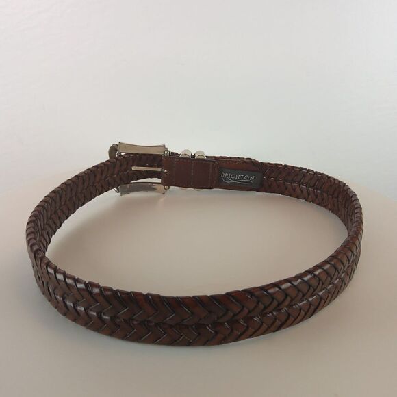 Brighton brown weaved leather belt with decorative silver buckle SZ. S/28 - Picture 4 of 9
